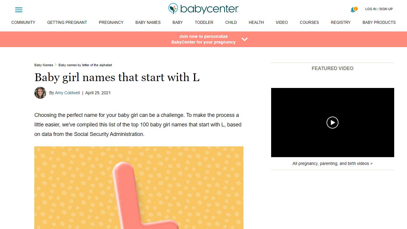 Baby girl names that start with L | BabyCenter